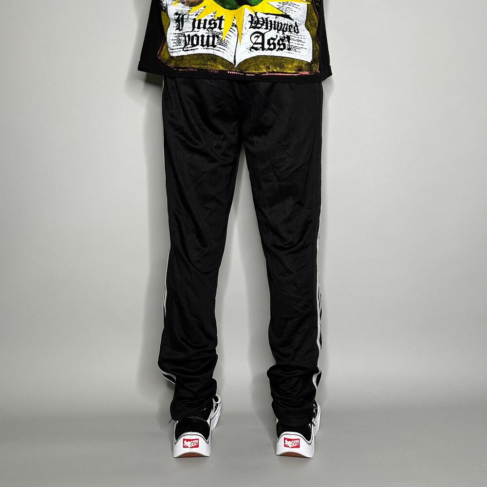 Vintage Y2K Adidas Joggers Mens L Slim Fit Jet Black Polyester White 3 Stripes - Picture 3 of 4